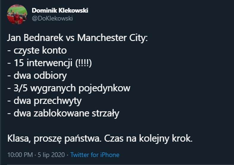 STATYSTYKI Jana Bednarka w meczu z Man. City!